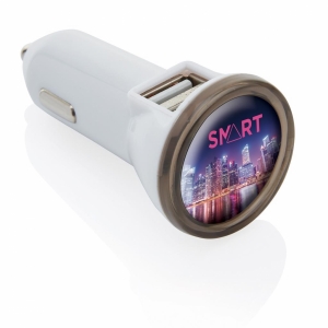 An image of white Printed Powerful Dual Port Car Charger - Sample