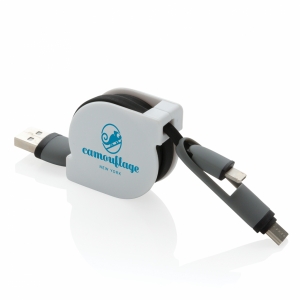 An image of Printed 3 In 1 Retractable Charging Cable - Sample