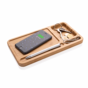 An image of Printed Bamboo Desk Organiser 5W Wireless Charger - Sample