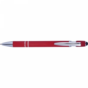 An image of Red Advertising Rubber finish ballpen with stylus tip - Sample