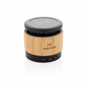 An image of Promotional Bamboo Wireless Charger Speaker - Sample