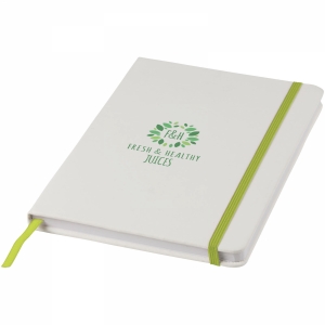 An image of Spectrum A5 white notebook with coloured strap