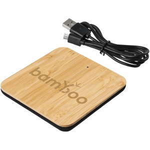 An image of Printed Leaf bamboo and fabric wireless charging pad - Sample