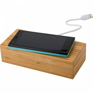 An image of Printed Bamboo Wireless Charger And Clock - Sample