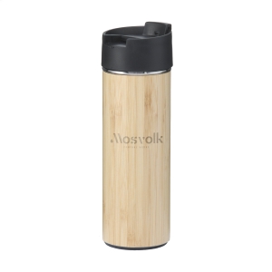 An image of Promotional Sakura Bamboo Finish Vacuum Bottle with Strainer 360ml