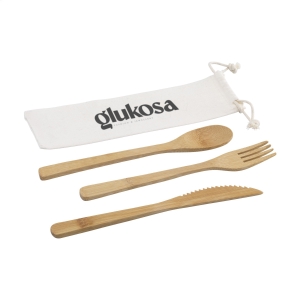 An image of Bamboo Cutlery Set in Canvas Pouch