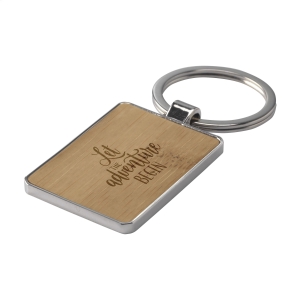 An image of Bamboo Inlay Metal Rectangle Keyring