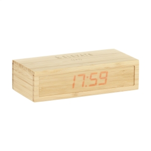 An image of Promotional Bamboo Alarm Clock with Wireless Charger - Sample