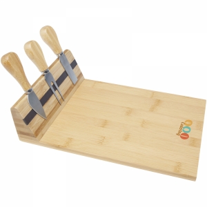 An image of Mancheg bamboo magnetic cheese board and tools