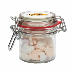 An image of 125ml/290gr Glass jar filled with hearts small - Sample