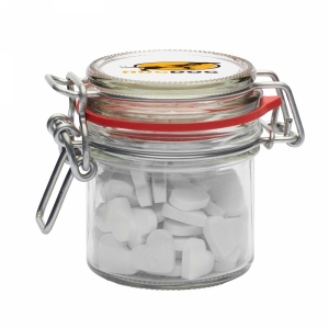 An image of 125ml/290gr Glass jar filled with dextrose heart mints - Sample