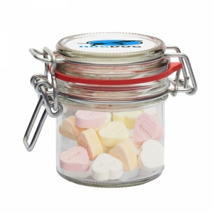 An image of 125ml/290gr Glass jar filled with sugar hearts - Sample