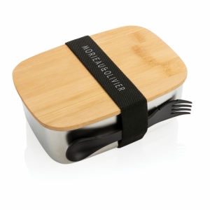 An image of Marketing Stainless Steel Lunchbox With Bamboo Lid And Spork