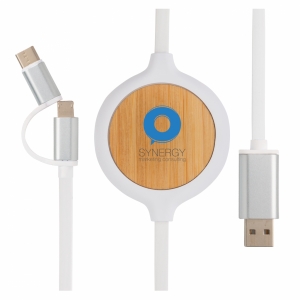 An image of Promotional 3-in-1 Cable With 5W Bamboo Wireless Charger - Sample