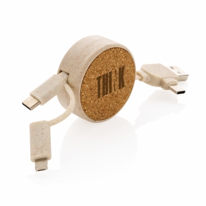 An image of Printed Cork And Wheat 6-in-1 Retractable Cable - Sample