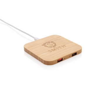 An image of Printed FSC Certified Bamboo 5W Wireless Charger With USB - Sample