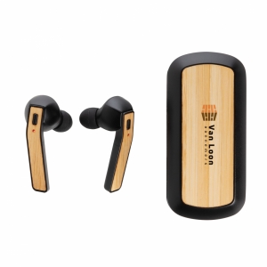 An image of Printed Bamboo Free Flow TWS Earbuds In Case - Sample