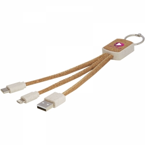 An image of Printed Bates Wheat Straw And Cork 3-in-1 Charging Cable - Sample