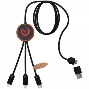 An image of Marketing SCX.design C37 5-in-1 RPET Light-up Logo Charging Cable With Round Woo...