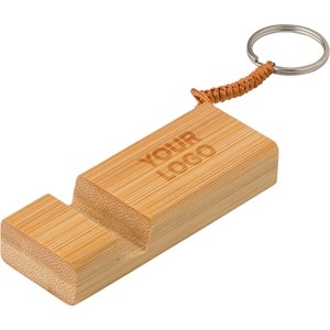 An image of Bamboo key chain phone stand