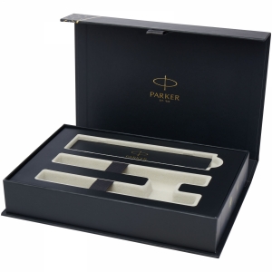 An image of Parker IM Achromatic Ballpoint And Rollerball Pen Set With Gift Box