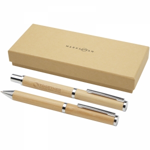 An image of Apolys Bamboo Ballpoint And Rollerball Pen Gift Set