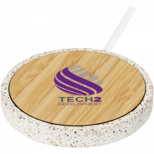 An image of Promotional Terrazzo 10W Wireless Bamboo Charging Pad - Sample