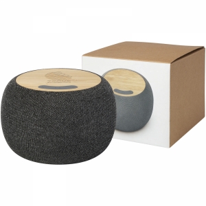An image of Printed Ecofiber Bamboo/RPET Bluetooth Speaker And Wireless Charging Pad - Sampl...