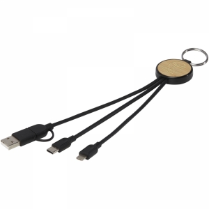 An image of Tecta 6-in-1 Recycled Plastic/bamboo Charging Cable With Keyring