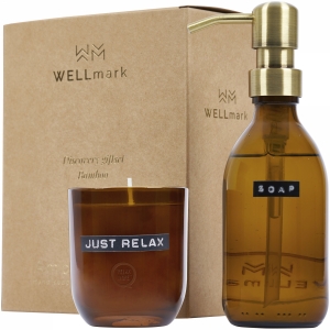 An image of Wellmark Soap Dispenser And Scented Candle Set - Bamboo Fragrance