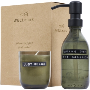 An image of Printed Wellmark Soap Dispenser And Scented Candle Set - Dark Amber Fragrance