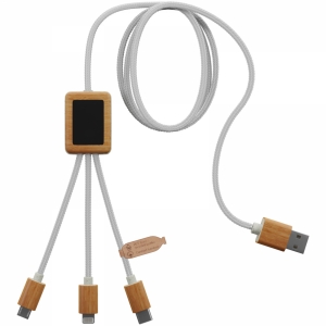 An image of SCX.design C39 3-in-1 RPET Light-up Logo Charging Cable With Squared Bamboo Casi...