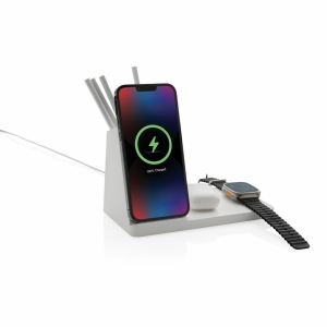 An image of Promotional Ontario Recycled Plastic and Bamboo 3-in-1 Wireless Charger - Sample