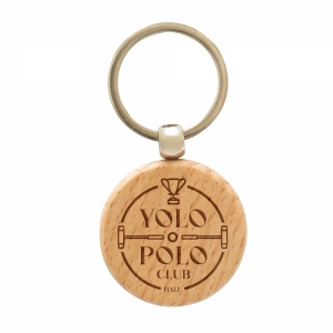 An image of Round Beech Wooden Keyring 