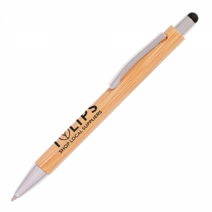 An image of Printed Travis Bamboo Stylus Ball Pen - Sample