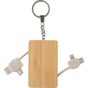 An image of Advertising Bamboo keychain with charging cables - Sample