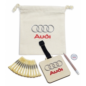 An image of Promotional Bag Tag Organic Cotton Drawstring Bag Set - Sample