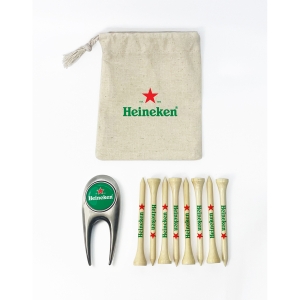 An image of Corporate Contemporary Mini Organic Cotton Drawstring Golf Bag Set - Sample