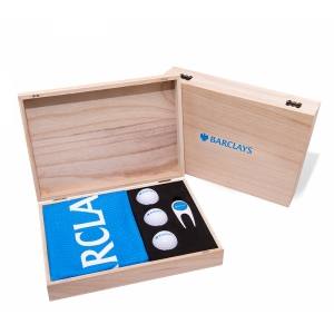 An image of Promotional Contemporary Golf 3 Ball Wooden Presentation Box - Sample