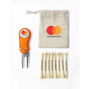 An image of Branded Flix Lite Mini Organic Cotton Drawstring Golf Bag Set - Sample