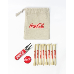 An image of Marketing Mini Organic Cotton Drawstring Golf Bag Set - Sample