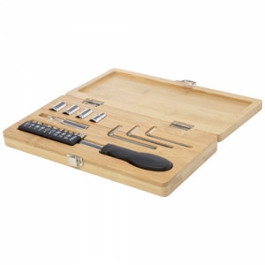 An image of Promotional Rivet 19-piece Bamboo/Recycled Plastic Tool Set