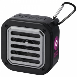 An image of Printed Solo 3W Recycled Plastic Solar Bluetooth Speaker With Carabiner - Sample