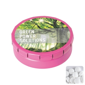 An image of Promotional Round click tin with dextrose mints - Sample