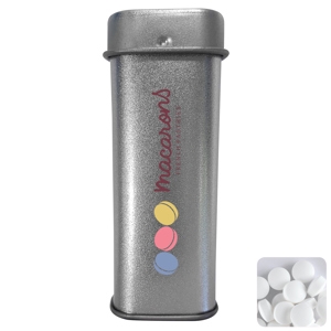 An image of Logo Tall hinged tin with dextrose mints - Sample