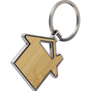 An image of House Shape Metal And Bamboo Keyring