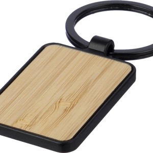 An image of Oblong Metal And Bamboo Keyring