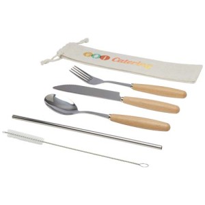 An image of Root 5-piece Stainless Steel And Beech Wood Cutlery Set
