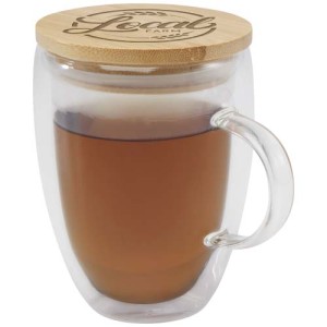 An image of Leona 350 Ml Glass Cup With Bamboo Lid
