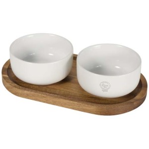An image of Noa Wooden Tray And Ceramic Serving Bowls Set
